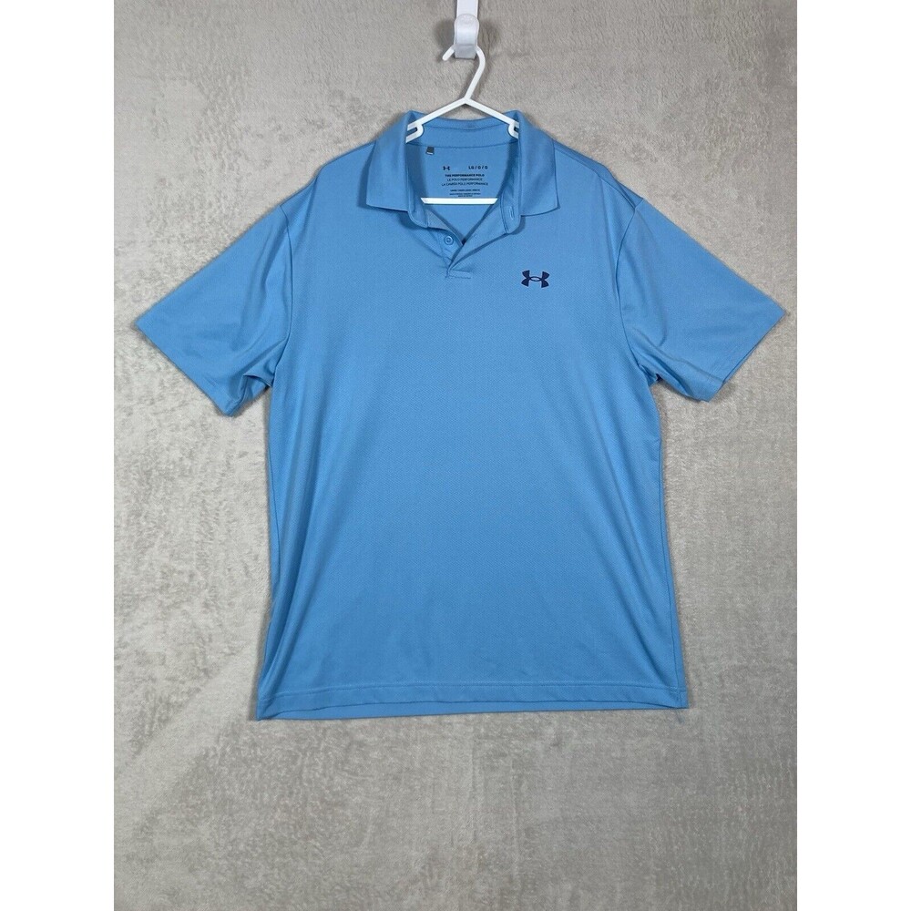 Under Armour Performance Polo Mens Large Blue Short Sleeve Loose Fit Golf Shirt
